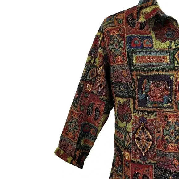 Chicos L Vintage 90s Shacket Embroidered Anniversary Collection Tapestry Beaded - Picture 5 of 16